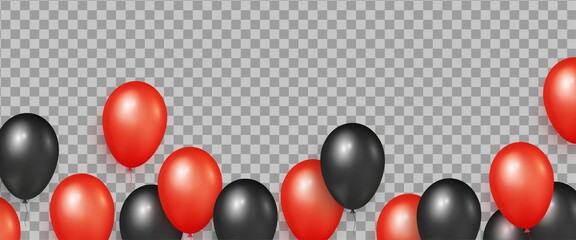 Transparent background with black and red realistic glossy balloons for Black Friday Sale banners and flyers