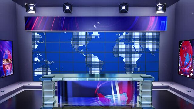 Tv studio. News room. Blye and red backg... | Stock Video | Pond5