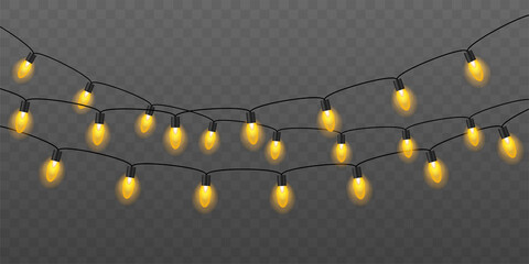 Christmas lights. Glowing lights for Xmas Holiday cards, banners, posters