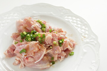 Korean cooking, chicken and seasoning with green onion