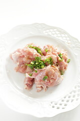 Korean cooking, chicken and seasoning with green onion