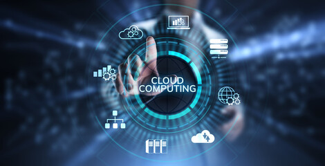 Cloud computing networking and internet concept on screen.