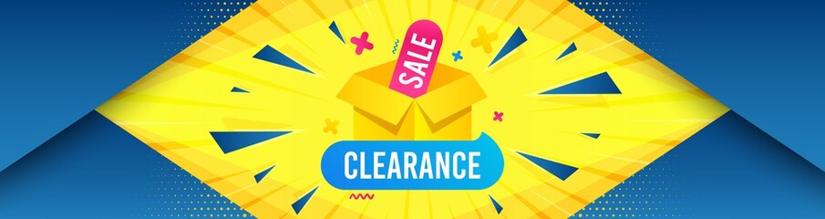Clearance sale banner. Abstract background with offer message. Discount sticker box. Special offer icon. Best advertising coupon banner. Clearance sale badge shape. Abstract yellow background. Vector