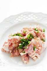 Korean cooking, chicken and seasoning with green onion