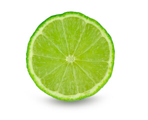 Lime (Citrus Aurantifolia) slice isolated on white background with clipping path