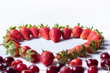 Fresas en forma de corazón en un primer plano