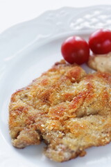 Homemade Milino cutlet on dish with copy space