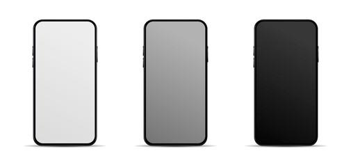 Realistic, modern, smart phone collection with apps on isolated background.