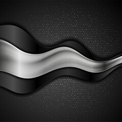 Abstract black and grey metallic waves modern background. Vector design