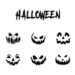 Set of Halloween Pumpkin Scary Faces Silhouettes Vector Shape Graphics