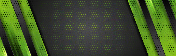 Black and green abstract corporate geometric background. Vector banner design