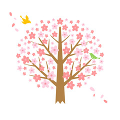 Fototapeta premium 桜の木と鳥のイラスト