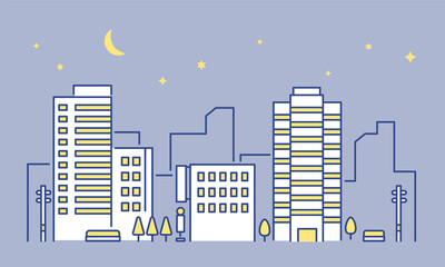 ビルやオフィスのある都市部の夜景　イメージイラスト素材
