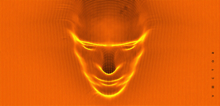 3D human face extruded from dotted pattern. Technology and robotics concept. Anonymous social masking. Cyber crime and security vector illustration.