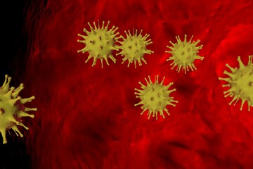 Coronavirus 3D model. A family of viruses that move in the human body through the blood arteries