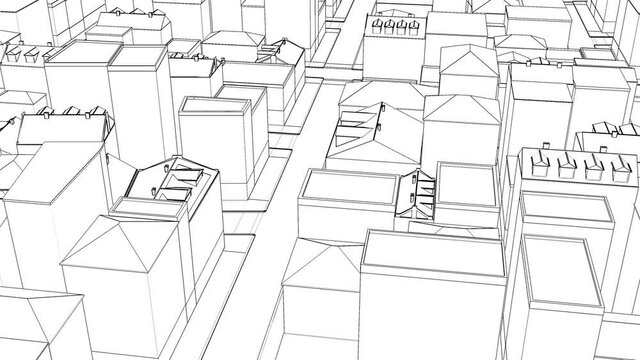 Thin Linear drawing city sketch town 4k