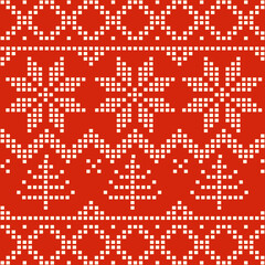 Fototapeta na wymiar Seamless Handmade knitted background patterns with deers and snowflakes, scandinavian ornaments. Vector illustration of wrapping paper for Christmas gift. Greeting Christmas cards