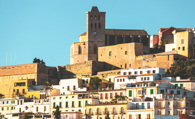 Fototapeta na wymiar Beautiful Ibiza town, city view in the morning, Spain