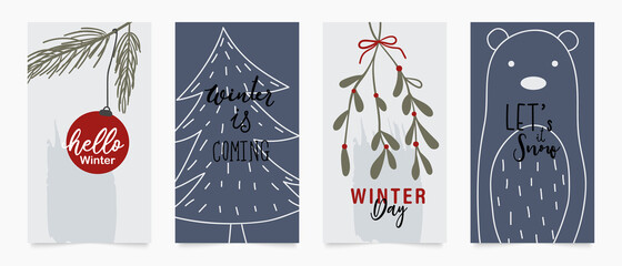 Winter bear background vector.  New year and Christmas vector illustrations design for social media post and stories, Cover, wallpaper, wall arts, Winter design for advertising and banners.