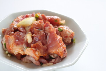 Barbecue cooking, pork spare ribs and onion marinated