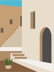 Mediterranean architectural style illustration of residential dwellings