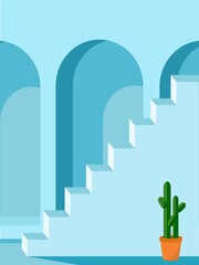 Illustration of a lone cactus in a Mediterranean architectural setting 
