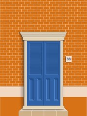 Illustration of a blur front door set in a brick  wall