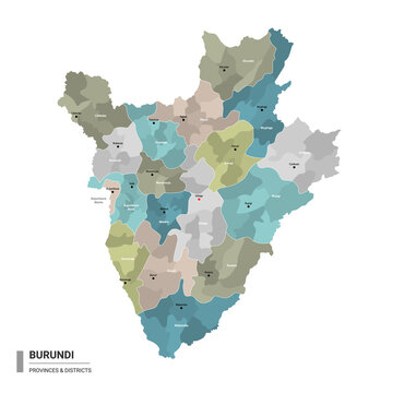 Burundi higt detailed map with subdivisions.