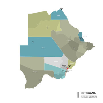 Botswana higt detailed map with subdivisions.
