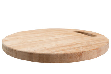 round bamboo board, side view, on white background, selective focus