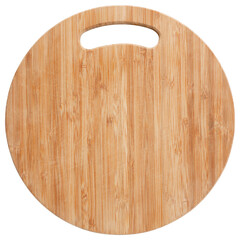 round cutting board made of bamboo, on a white background, frontal arrangement