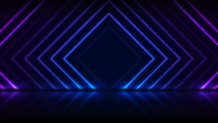 Blue and purple neon laser squares with reflection. Abstract technology motion background. Seamless looping. Video animation Ultra HD 4K 3840x2160