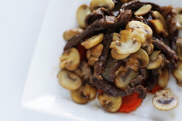 Chinese food, beef and mushroom stir fried for comfort food