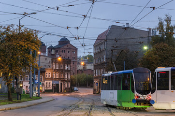 Naklejka premium TRAM ON THE TRAIL - Public transport for big city residents