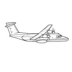 plane sketch, coloring book, cartoon illustration, isolated object on white background, vector,