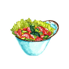 Watercolor Hand Drawn Clip Art Food Illustration Bakery Salad Shrimp Dish Isolated on White Background