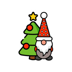 christmas dwarf vector with christmas tree