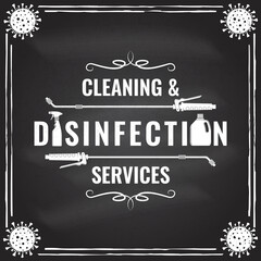 Disinfection and cleaning services badge, logo, emblem. Vector For professional disinfection and cleaning company. Vintage typography design with antiseptic spray