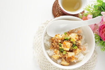 Chinese food, Mapo tofu spicy mince pork on rice