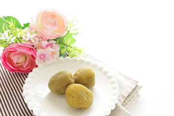 Japanese marinated plum on dish for alcohol snack food