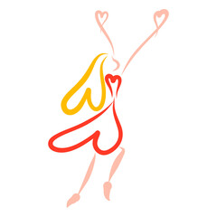 girl of hearts stretches upward, abstract pattern