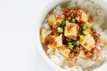 Chinese food, Mapo tofu spicy mince pork on rice