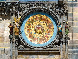 Detail of Lower Part of the Astronomical Clock Decorated with Astrological and Christian Symbols, a Prague Cultural Monument Frequently Visited by Tourists in the Czech Republic