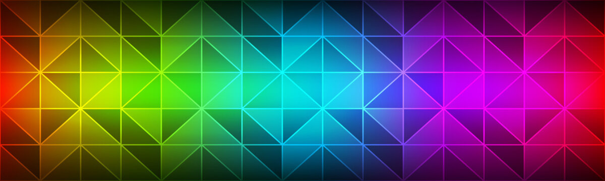 Color spectrum modern header. Polygon geometrical texture banner. Triangular mosaic. Modern creative design temlates