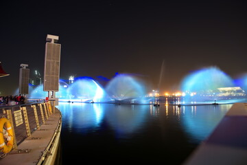 outdoor of Dubai festival Mall and festival city area,  with stunning IMAGIN light show and fountains