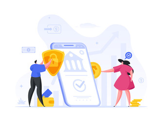 Protection and secure payments in web banking application vector concept