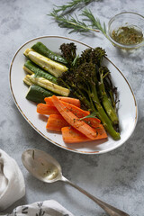 Roasted vegetables, broccoli, carrots, zzucchini. Healthy food, healthy diet.