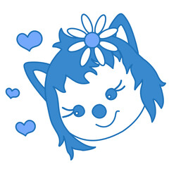 emoticon with a smiling pretty shy but flirty wolf girl, vector clip art on white isolated background 