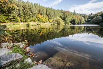 Autumn by the Czech pond in the forest