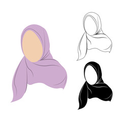 Muslim woman wearing purple hijab icon.  Flat design illustration